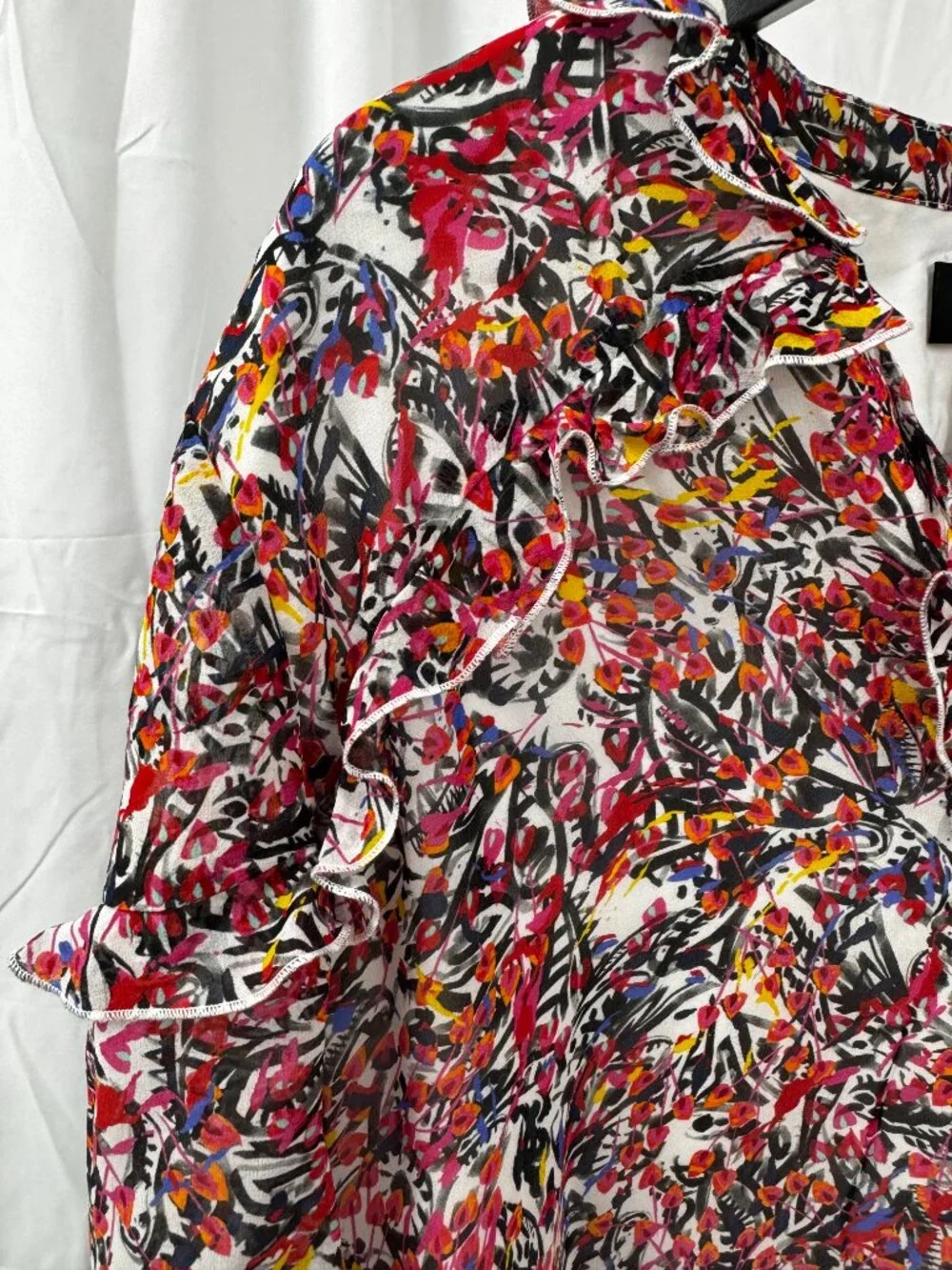 SALONI Tilly Silk Ruffled Mini Dress Pink White Floral 100% Silk Sz 8 - Picture 4 of 16